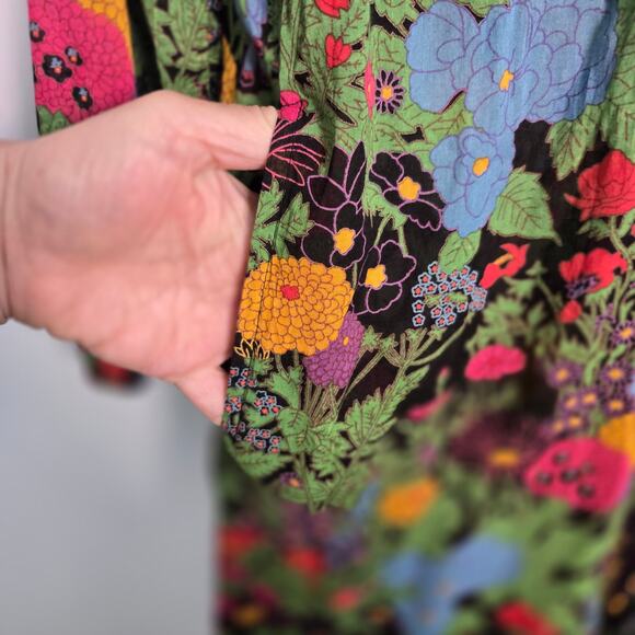 Mille Resort & Travel Dark Floral Boho Cotton Midi Dress XS Made in India - Picture 9 of 10